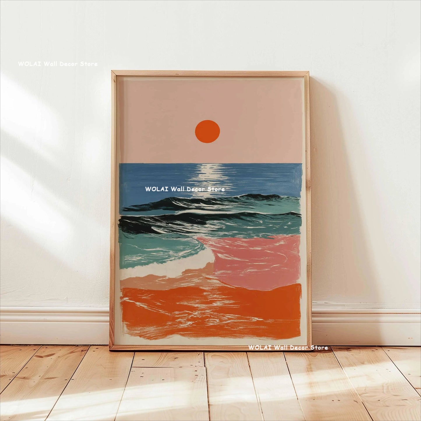 Retro Japanese Forest & Koi Fish Zen Water Painting Canvas Poster Abstract Sun Waves Wall Art Printing for Peaceful Home Decor