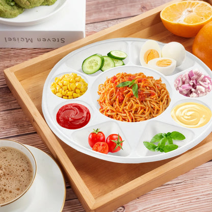 9 Compartment Divided Plate, Round Heavy Duty Serving Tray Made of Sugarcane for Wedding, Events,Parties,Holidays,Catering & BBQ