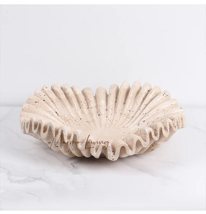 Marble Ruffle Bowl for Kitchen Counter and Living Room Travertine Scallop Bowl for Fruit Jewelry Decorative Tray for Home Decor