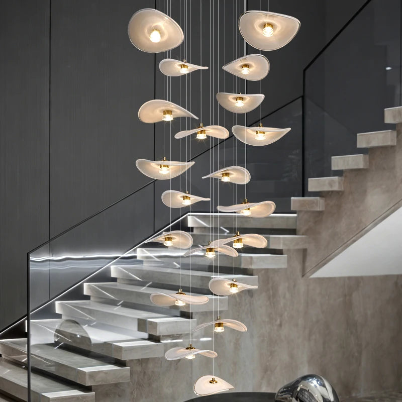 Luxury Stair Chandelier Pendant Light Lighting Duplex Loft Glass Hanging Lamp Nordic Minimalist Long Staircase Chandelier Lustre