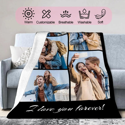 1pc Customized Blanket With Your Family Photo Warm Personalized Blankets for Lover Mom for Mothers' Day Fathers Bithday Gifts