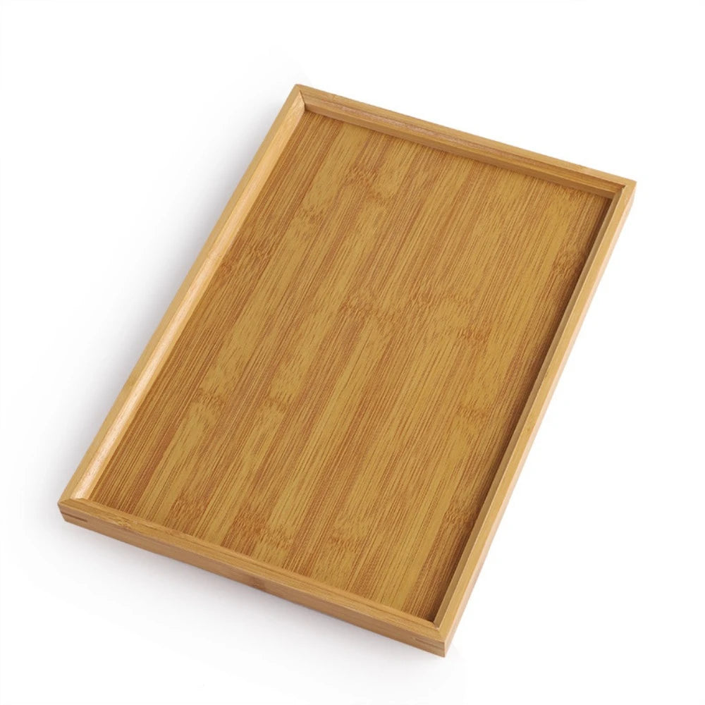 Rectangular Bamboo Tray Wooden Solid Color Fruit Snack Plates Kitchen Accessories Household Bread Tray