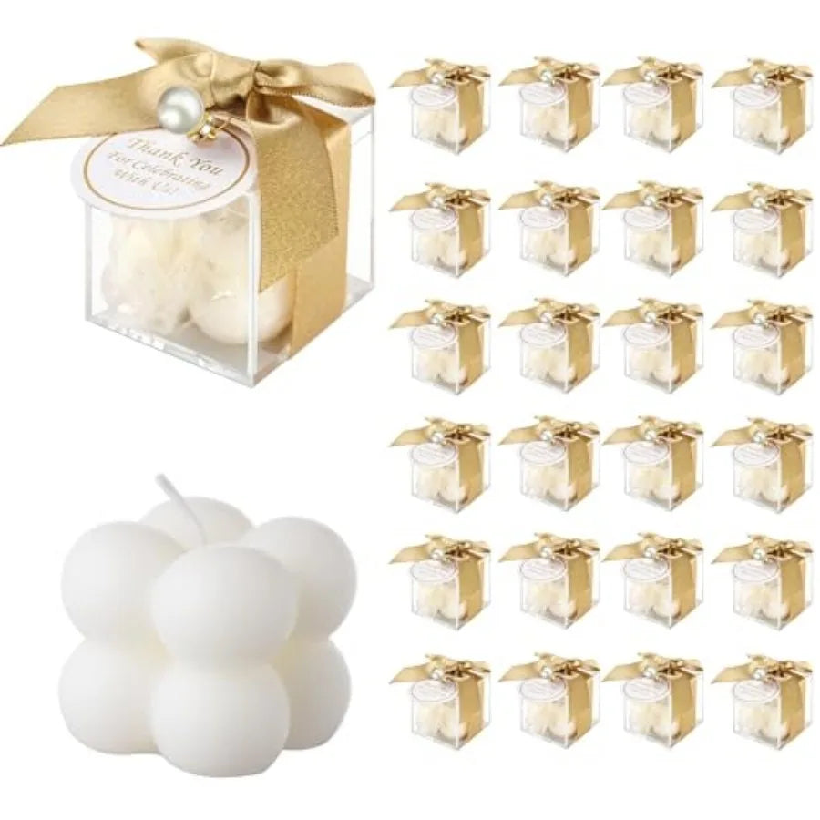 30 Sets Fully Assembled Small Bubble Candle Party Favors for Guests Bulk Bridal Showers Favors Candles with Stylish Ribbons Tha