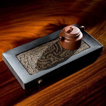 Tea Tray Natural Volcanic Basalt Handcarved Dragon Totem Dry Pour Kung Fu Tea Ceremony Home Office Decor Tea Lover Gift 38x12cm