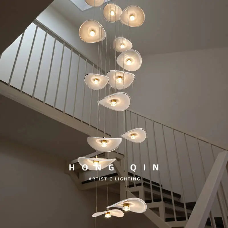 Luxury Stair Chandelier Pendant Light Lighting Duplex Loft Glass Hanging Lamp Nordic Minimalist Long Staircase Chandelier Lustre