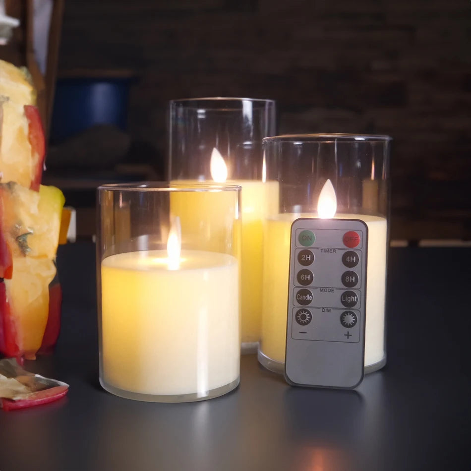 3pcs/set USB Rechargeable Led Pillar Candle,Flameless Remote control,Timer LED Candle Light table decorative,Christmas Candles