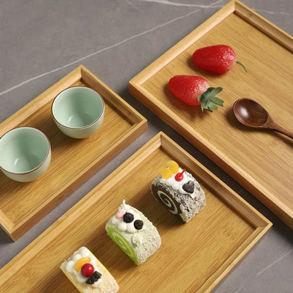 Rectangular Bamboo Tray Wooden Solid Color Fruit Snack Plates Kitchen Accessories Household Bread Tray