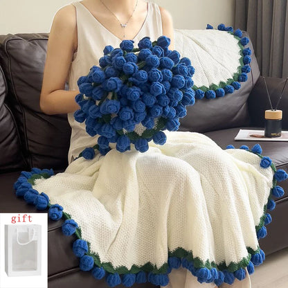 Rose Blanket Bouquet With Gift Bag Crochet Handmade Blanket of Roses Birthday Valentine's Day Gift for Girlfriend