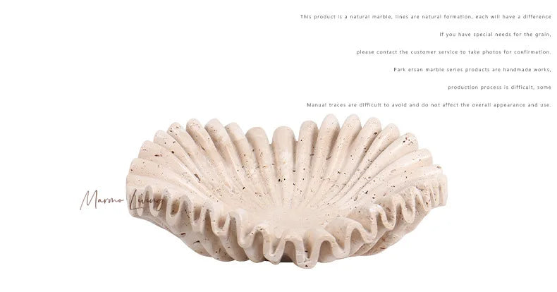 Marble Ruffle Bowl for Kitchen Counter and Living Room Travertine Scallop Bowl for Fruit Jewelry Decorative Tray for Home Decor