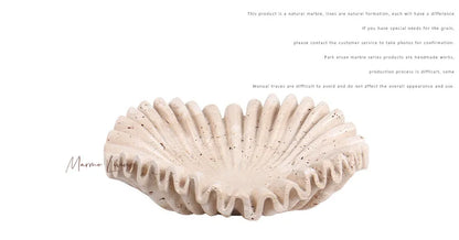 Marble Ruffle Bowl for Kitchen Counter and Living Room Travertine Scallop Bowl for Fruit Jewelry Decorative Tray for Home Decor