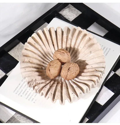 Marble Ruffle Bowl for Kitchen Counter and Living Room Travertine Scallop Bowl for Fruit Jewelry Decorative Tray for Home Decor