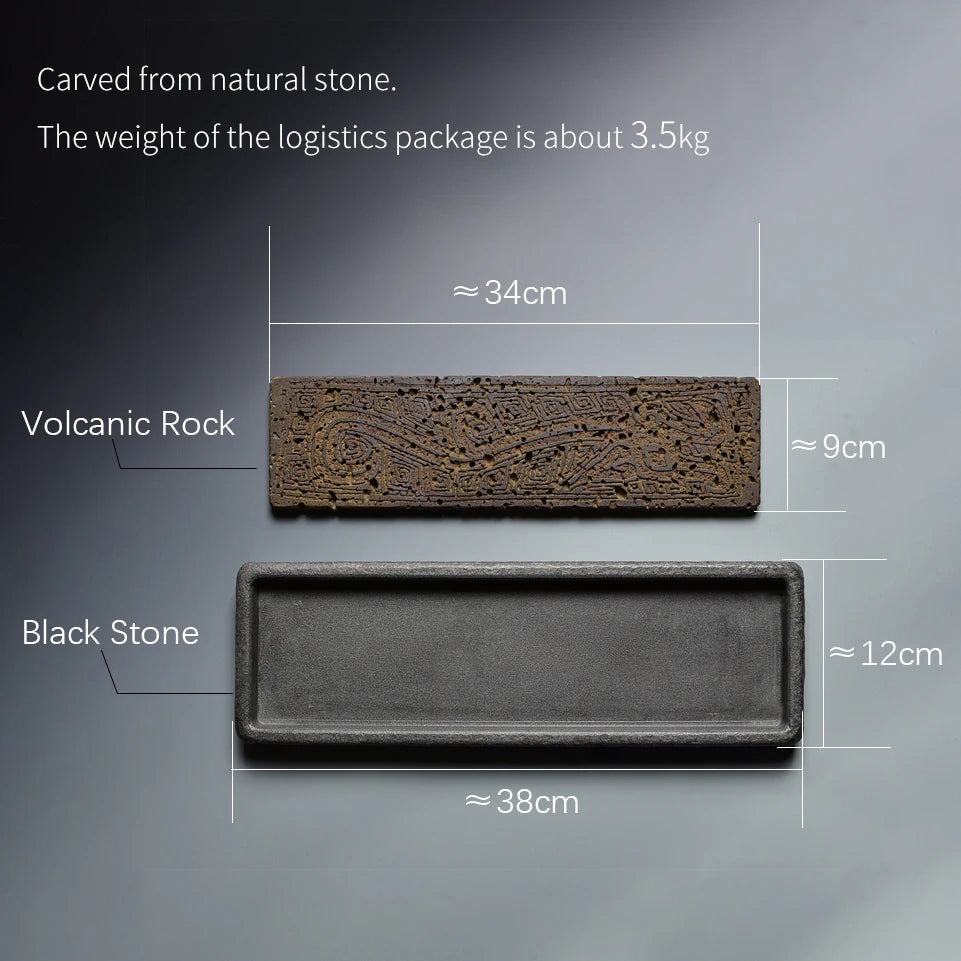 Tea Tray Natural Volcanic Basalt Handcarved Dragon Totem Dry Pour Kung Fu Tea Ceremony Home Office Decor Tea Lover Gift 38x12cm