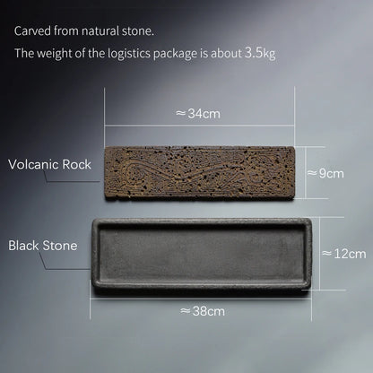 Tea Tray Natural Volcanic Basalt Handcarved Dragon Totem Dry Pour Kung Fu Tea Ceremony Home Office Decor Tea Lover Gift 38x12cm