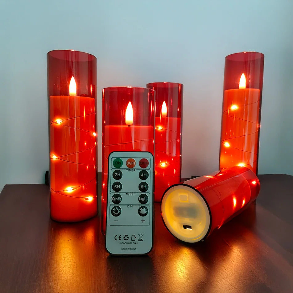 Flameless LED Candles Light,Electronic String Red Candle,Home Festival, Halloween Party Decoration,Wedding Candles, 5pcs/set