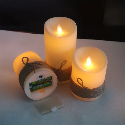 LED Candles with Dancing Flame,Vintage Rope String Wrapping,Battery Operated or USB Rechargeable Option,Ambiance Lamp, 3 PCs/Set