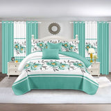 Quilted Bedspread & Curtain Set 9 Piece, Queen Size - Bedding Ensemble with Sheer Filtering Drapes, 1.6" Grommet Top, Machine Washable