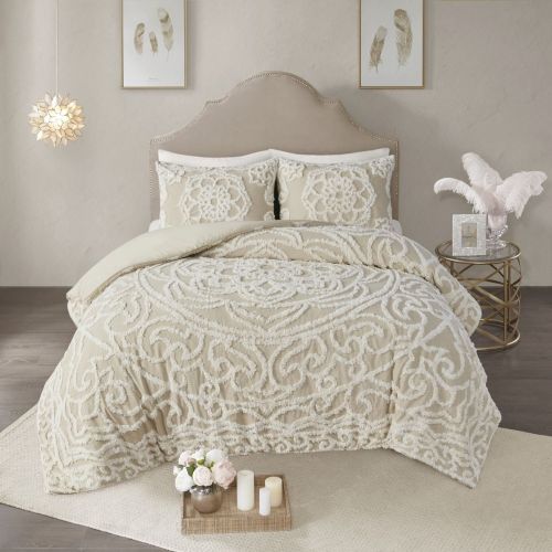 Tufted Cotton Chenille Medallion Fringe Coverlet Mini Set