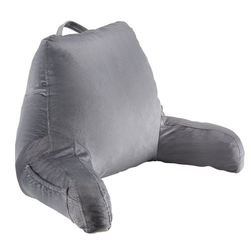 Reading Pillow, Standard Size Bed Pillow with Shredded Memory Foam, Back Pillow with 3 Pockets and Washable Short Velvet Cloth, Top with Handle